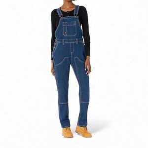 NWT Dickies women's double-front bib overalls in a dark wash denim size XL